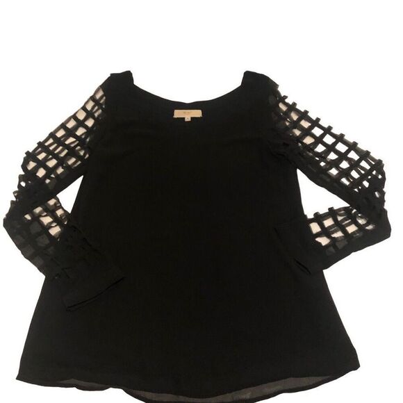 Black Round Neck Blouse Block Cut Out Long Sleeves Size M - Picture 2 of 11